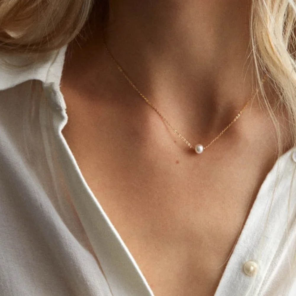 ✨Bestseller✨14K Gold Fill Single Floating Pearl Necklace